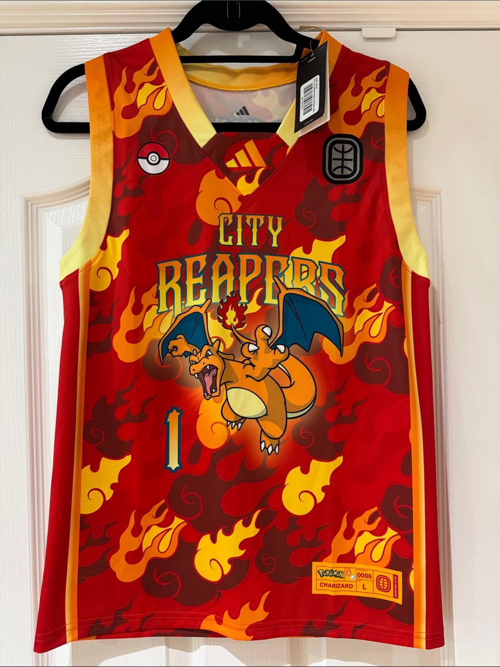 Adidas Overtime Pokemon Charizard 'City Reapers' Basketball Jersey NWT L